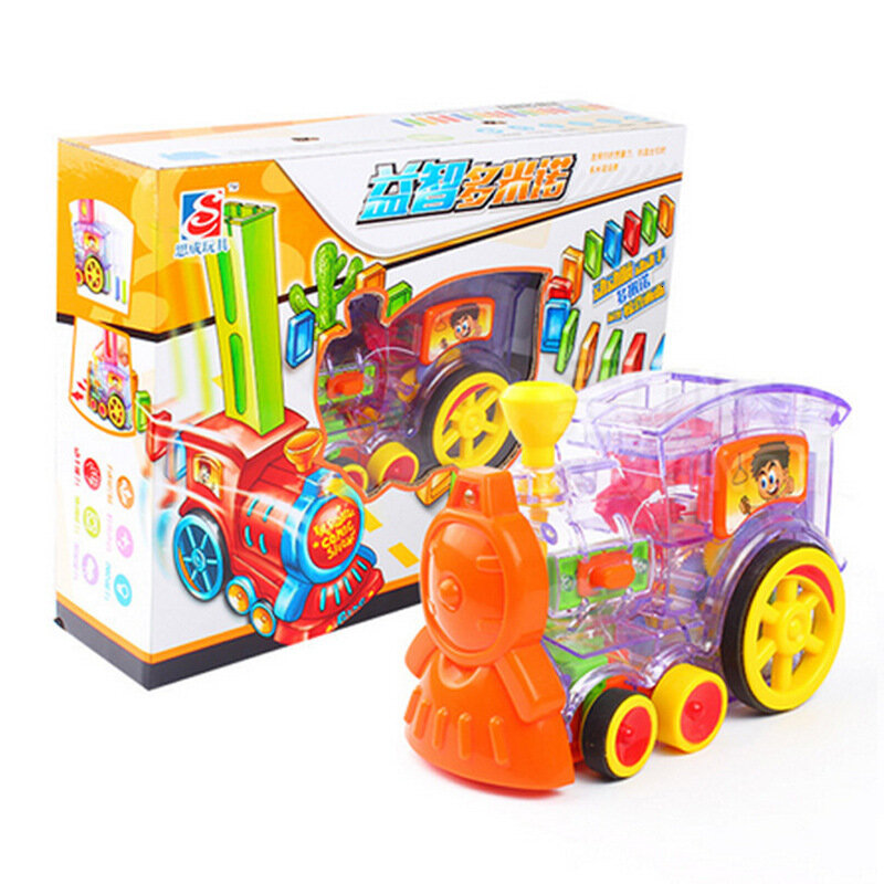 도미노 기차 장난감 세트 랠리 전기 기차 모델 60 Pcs 다채로운 도미노 게임 빌딩 블록 자동차 트럭 차량 스태킹