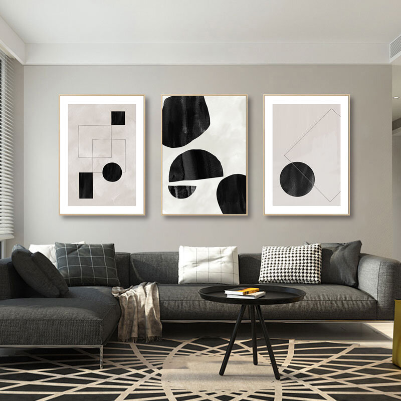 Toile d'art mural géométrique abstrait moderne, peinture en noir et blanc, affiche imprimée, photos, Style scandinave, décoration de maison