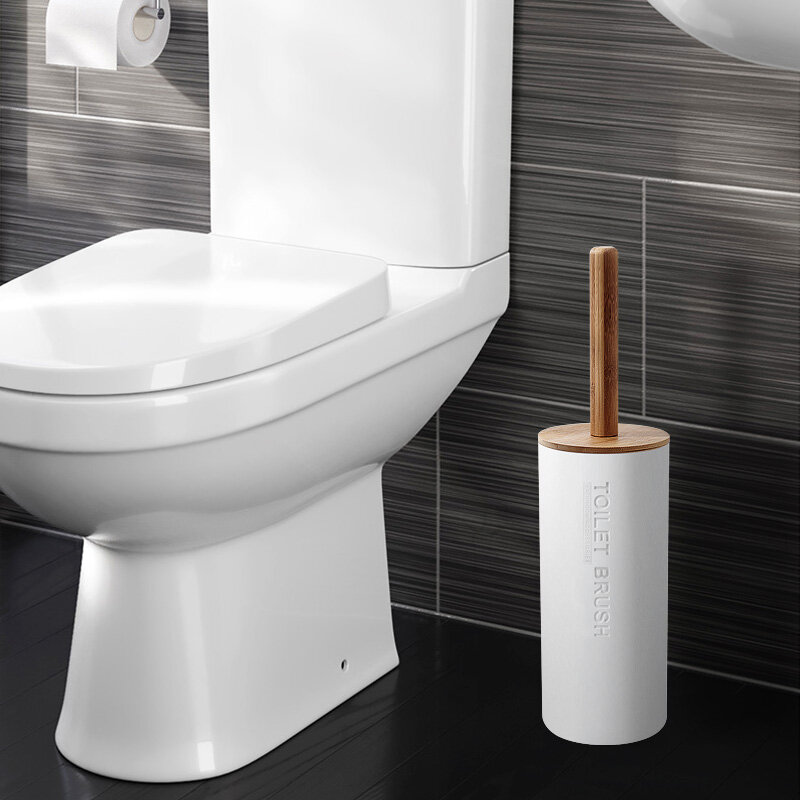 Conjunto de escova de toalete de bambu com base banheiro suporte de escova de limpeza wc acessórios