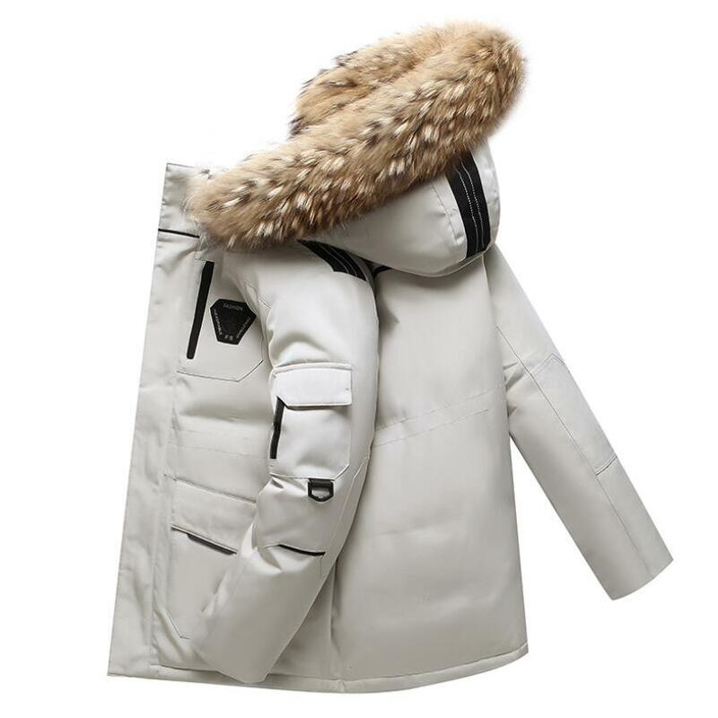Jaqueta de inverno de 30 graus homens pato branco para baixo parkas casacos grosso quente puffer jaqueta grande casaco de pele com capuz engrossar casaco