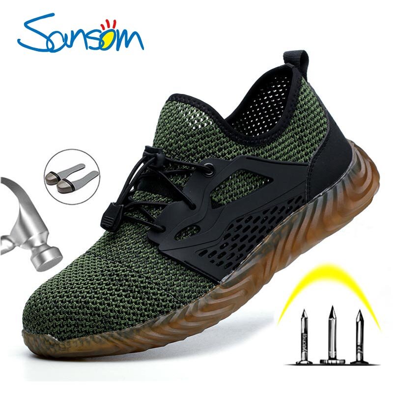 SANSOM Breathable Work Shoes Boots For Men Protective Steel Toe Cap Boots Anti-Smashing Construction Safety Work Sneakers
