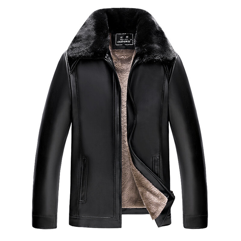 Повседневные коричневые кожаные куртки ChangNiu осенне-зимние теплые куртки из искусственной кожи для мужчин среднего возраста с длинным рука...