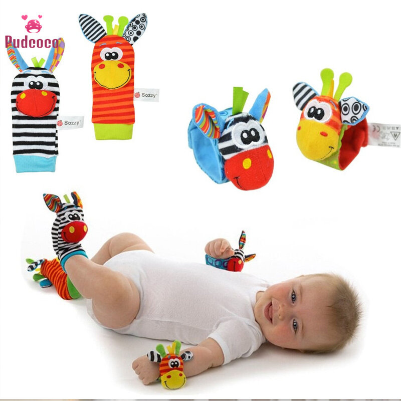 Pudcoco носки для младенцев новорожденных Мягкие погремушки колокольчики для ног, массажер для ног с игрушками Развивающие игрушки для малыше...