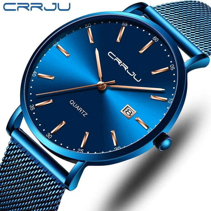 Crrju masculino relógio de pulso da marca de luxo relógio de pulso masculino moda casual ultra-fino minimalista relógio de quartzo data relógio de relogio masculino