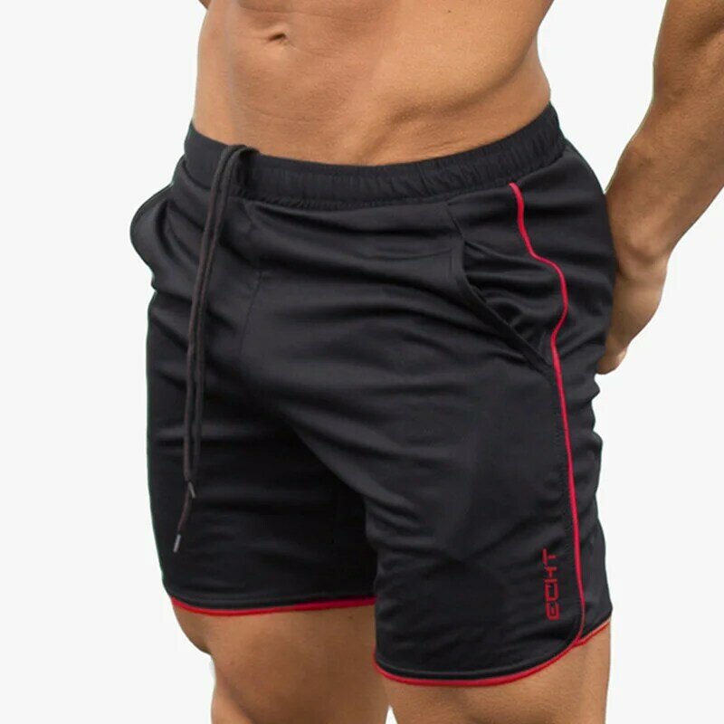 Homens verão shorts magros ginásio de fitness musculação correndo jogging treinamento masculino curta calça na altura do joelho respirável malha esportiva