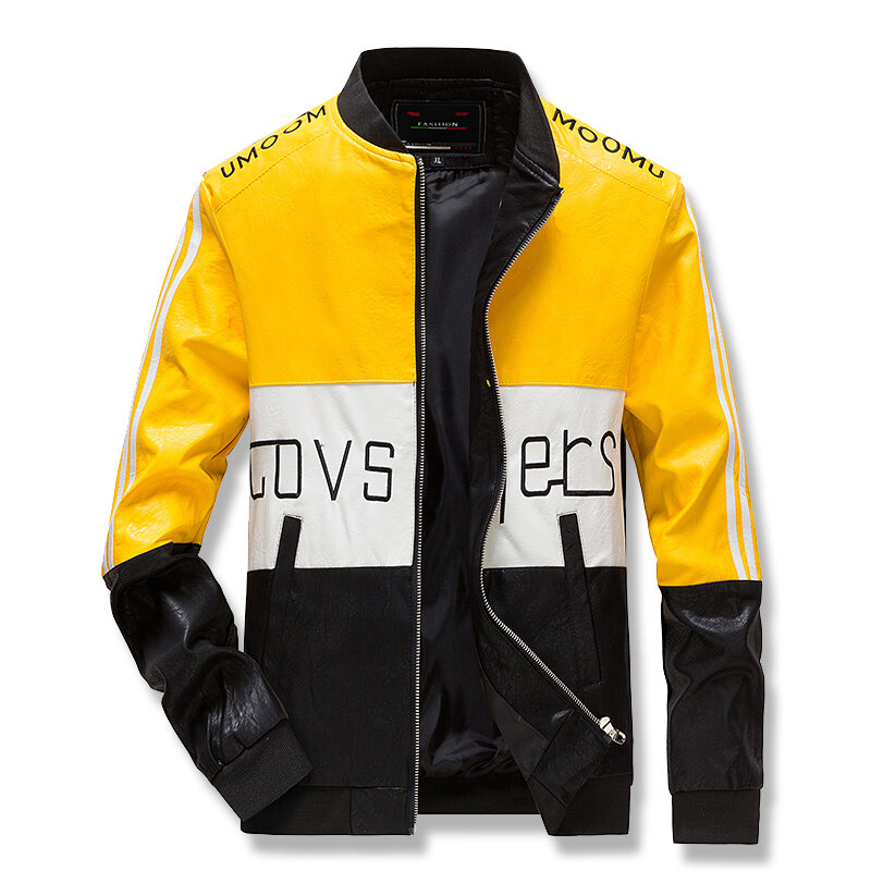 Мужской кожаный пиджак, повседневный приталенный пиджак желтого и красного цветов на пуговицах, 2021