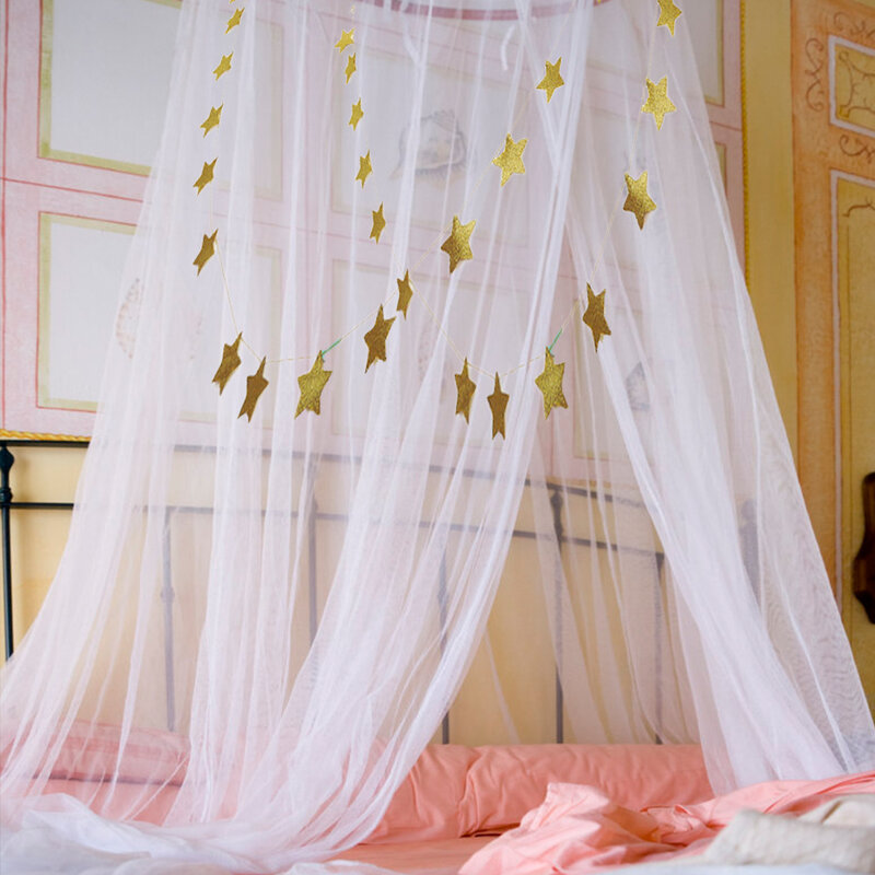 Decoração pendente estrelas douradas e prateadas, guirlanda de estrela brilhante, bandeirinhas para decoração de quartos infantis, rede de mosquito