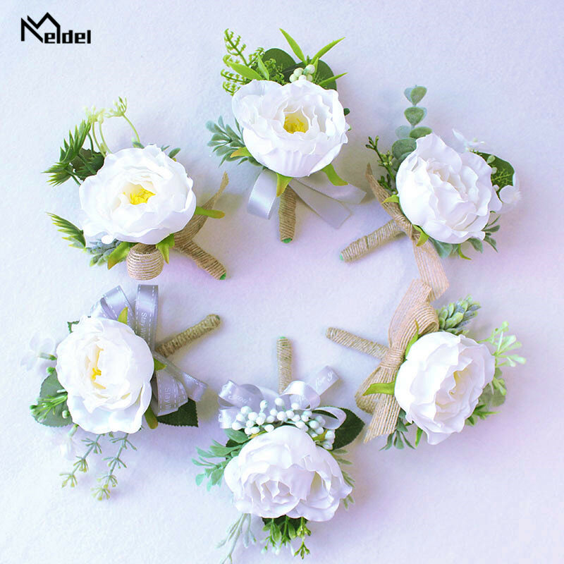 Meldel – Roses artificielles en soie, boutonnière de marié, corsage de Mariage, broches de demoiselles d'honneur, accessoires de Mariage