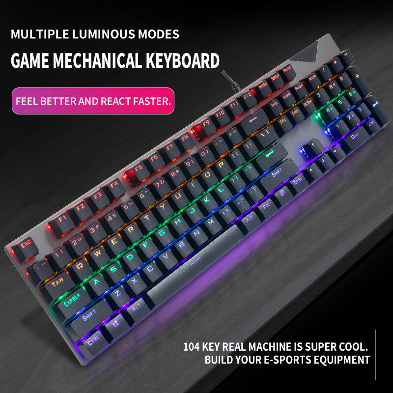 Игровая механическая клавиатура с USB-подсветкой, синий/красный переключатель, 104 клавиш с защитой от фиктивных нажатий светодиодный светоди...