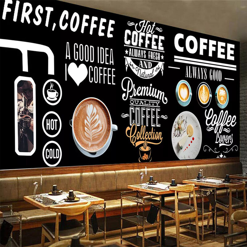 Aangepaste Behang Europese Stijl Schoolbord 3D handgeschilderde Koffie Winkel Restaurant Achtergrond Muur Papier Vintage Foto Muurschildering