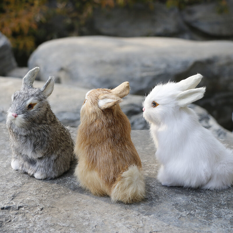 Simulação de coelho decorativo-modelo de animais zakka, decoração de coelho 16cm altura de três cores artesanais