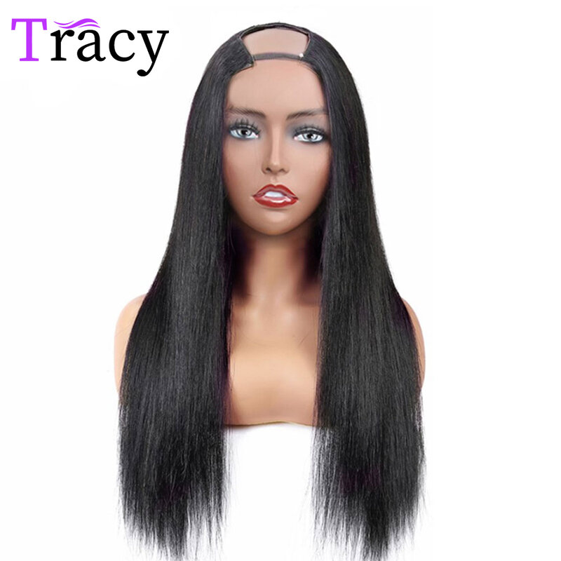 Tracy 32 polegadas em linha reta u parte perucas para o cabelo humano reto brasileiro das perucas das perucas do meio u da forma perucas glueless