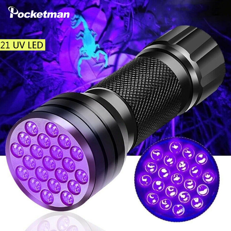 21LED UV Flashlight 12LED 395-400nm UV Torch Lanterna Ultraviolet Black Light Lamp Flashlight for Pet Urine Scorpion Testing