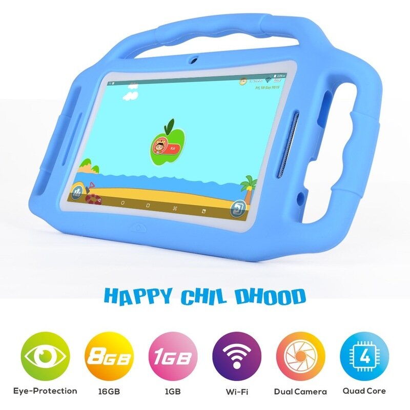 Tablet PC da 7 pollici per bambini 1GB + 8GB Quad Core controllo genitori per bambini apprendimento educativo precoce custodia in silicone regalo Youtube