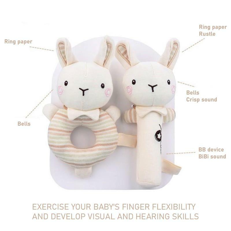 2 Pcs Baby Rattles Cartoon Stuffed Toys Cute Soft Animal Rattle Handbells Comfort Toys for Infant Baby