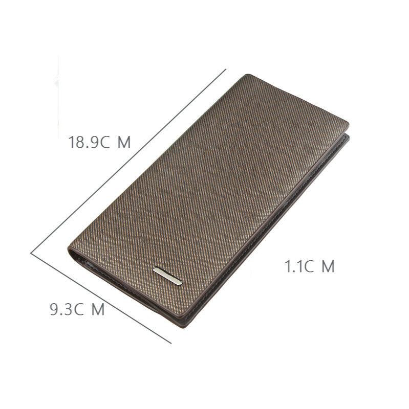 Men's Long Wallet Coffee Color Stripes Embossed Open Business Style Card Holder PU Leather Soft Surface Vertical Purse