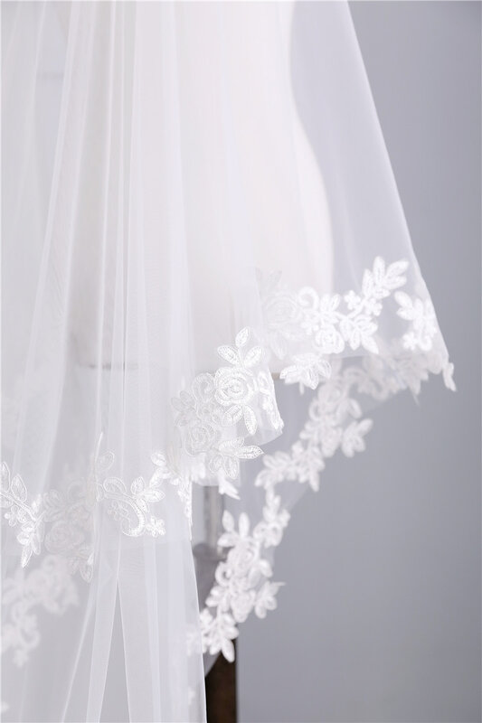 Nuzk foto real 3 metros de comprimento borda cheia laço véu de casamento duas camadas velos de novia catedral tule véu de noiva com pente