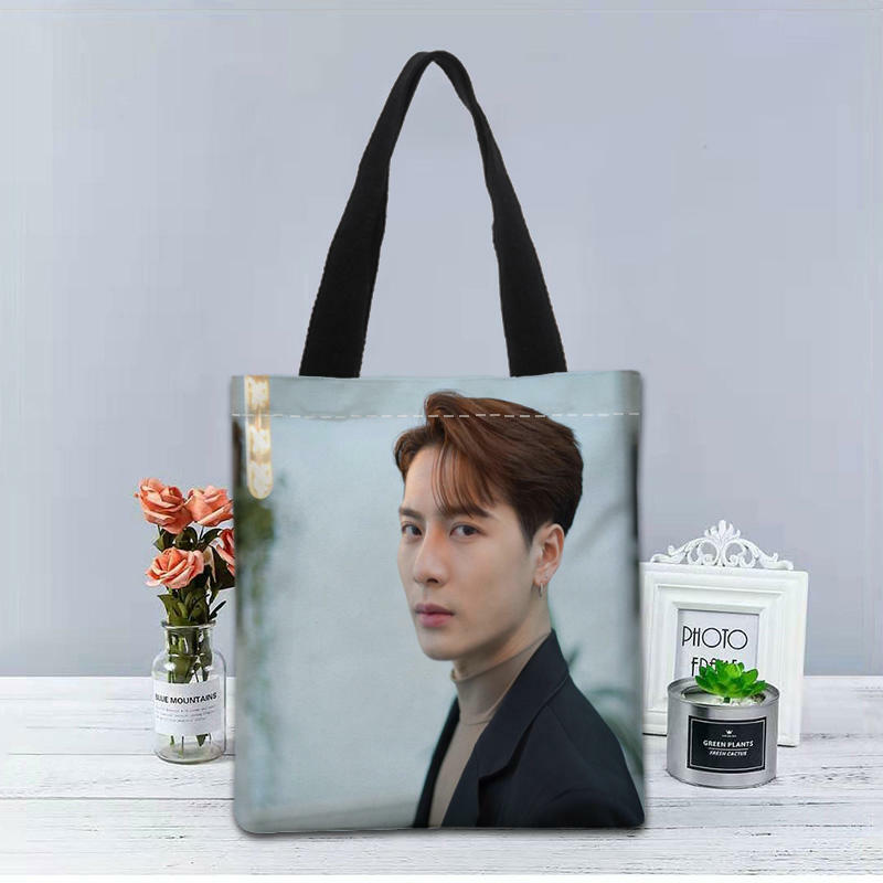 Personalizado got7 jackson kpop tote bolsa de tecido lona dois lados impresso saco de compras viajando casual útil bolsa de ombro 0519