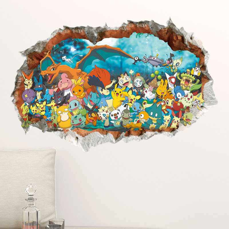 Tamanho grande pokemon decalque da parede para o quarto do bebê removível dos desenhos animados crianças quarto sala de estar parede arr adesivo mural cartaz