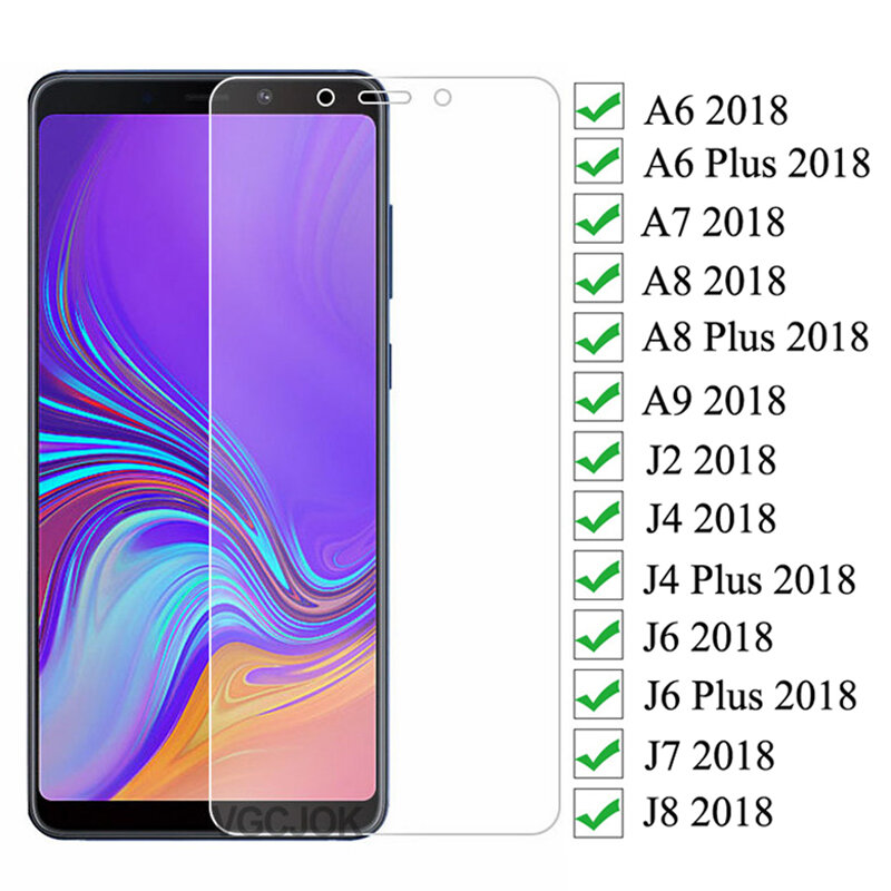 Vidrio de protección 9D para Samsung Galaxy A6, A8, J4, J6 Plus 2018, J2, J8, A7, A9 2018, Protector de pantalla de vidrio templado, Protector de película de seguridad