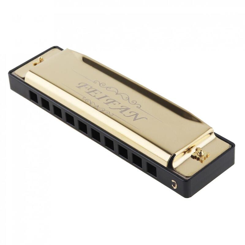 Harmonica 10 Holes 20 ToneC Matte Gold Harmonica Blues Harp Mouth Organ Stainless Steel Musical Instrument for Beginner