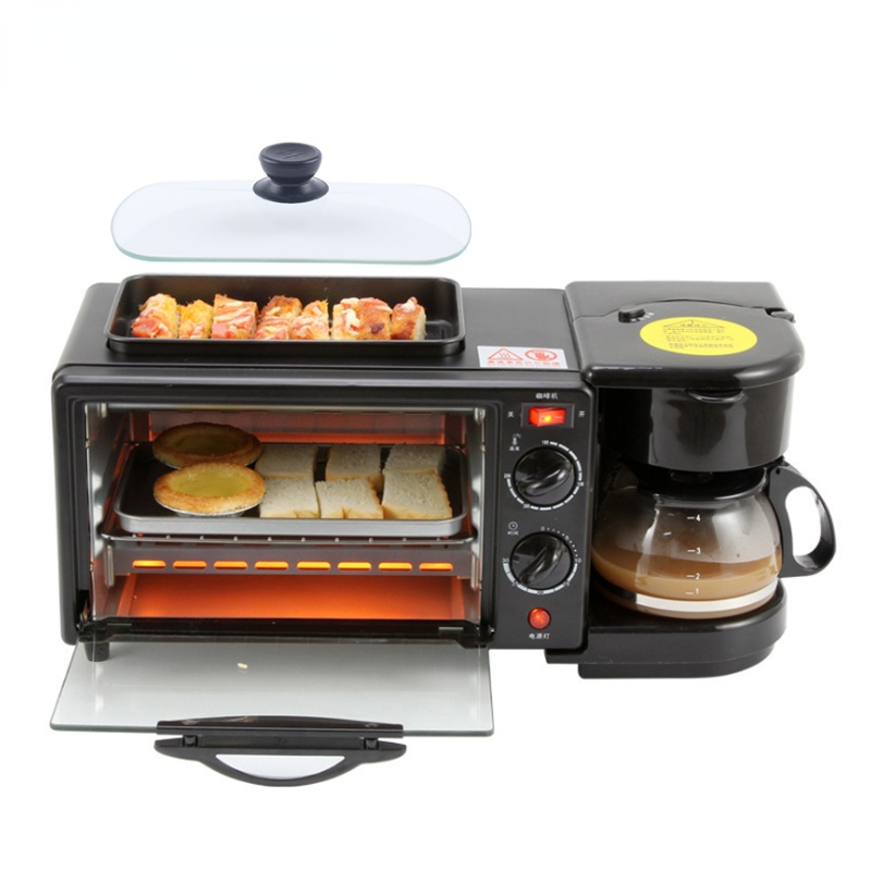 CUKYI 3 In 1 Electric Breakfast Machine Multifunction Coffee maker frying pan mini oven  household bread pizza oven frying pan