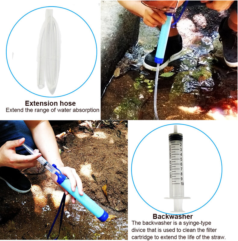 Purificateur d'eau portatif avec filtre, pour urgence, survie, et voyage, système d'ultra-filtration pour activités d'extérieur, camping, randonnée en milieu sauvage