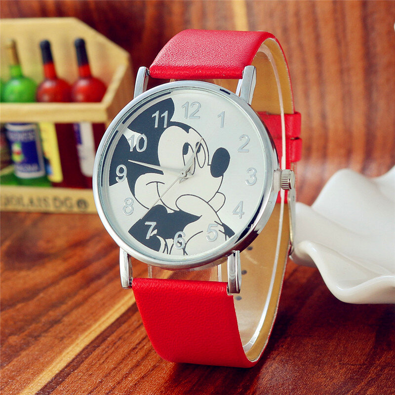 Moda legal dos desenhos animados mouse relógio para crianças meninas relógio de couro digital relógios para crianças meninos presente aniversário quartzo relógio de pulso