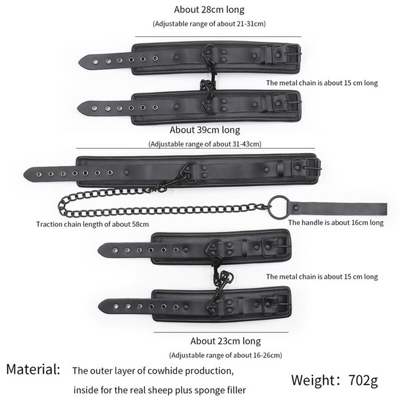 مجموعة ألعاب جنسية من الجلد الرقيق BDSM طقم عبودية قيود أطواق أصفاد للكاحل طقم شريط مفرشة للأزواج والنساء البالغات