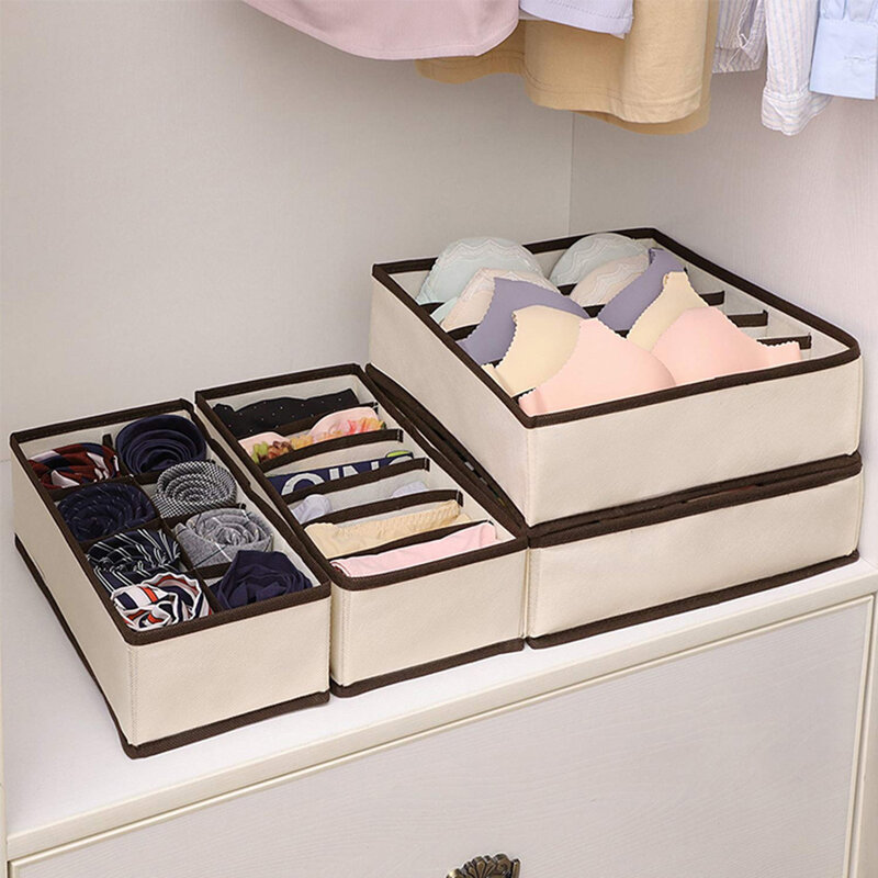 Celldeal multi-tamanho dobrável caixa de armazenamento roupa interior organizador armário divisor gaveta lidded armário para sockt caixa de sutiã