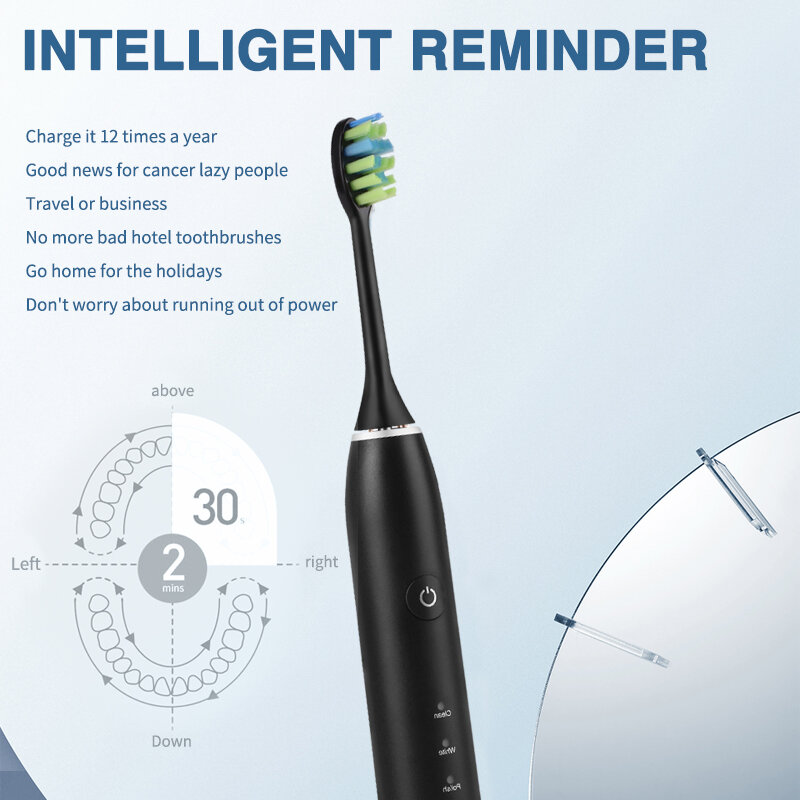 Звуковая электрическая зубная щетка Boyakang, интеллектуальная память, умное время, водонепроницаемость IPX7, щетинки Dupont, зарядка через USB