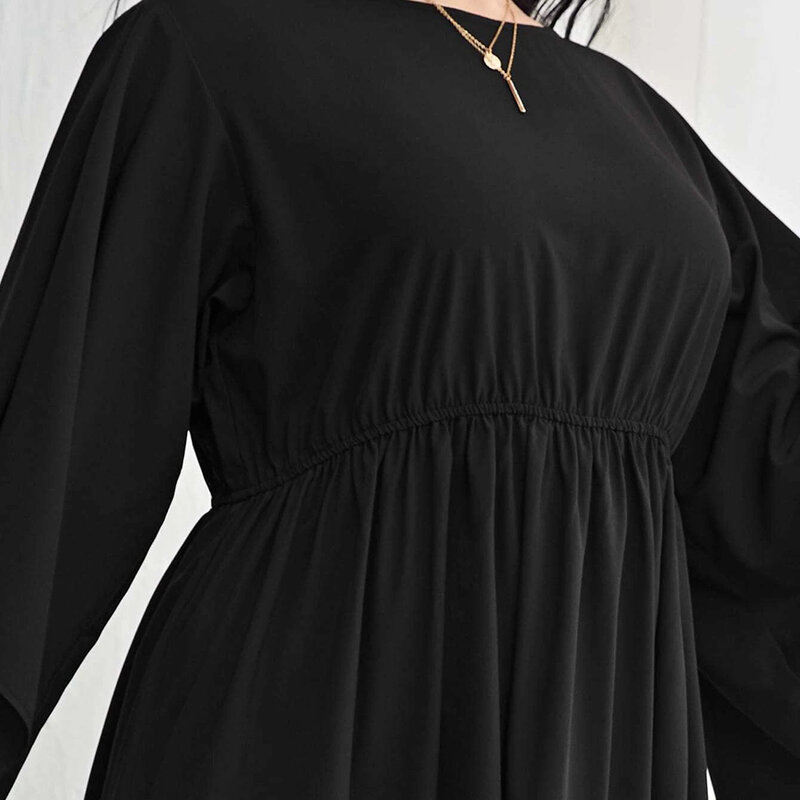 WXL ผู้หญิง Plus ขนาด L-4XL สีดำสุภาพสตรีแขนยาวกระเป๋า O คอชุดเสื้อ2021ฤดูใบไม้ผลิฤดูใบไม้ร่วงถักชุด