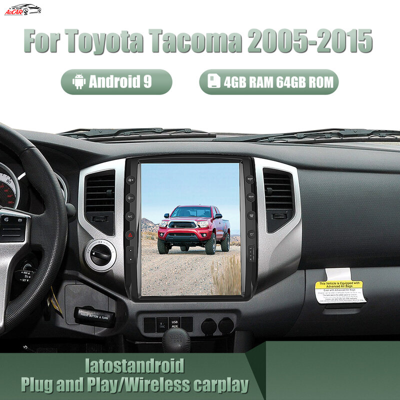 Aucar 12.1 "vídeo do carro android 9 reprodutor multimídia para toyota tacoma 2005-2015 tela de toque estéreo dsp navegação gps rádio do carro