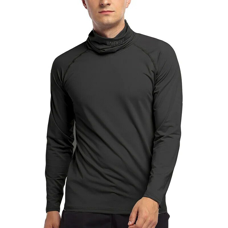マスク男性のtシャツ圧縮シャツランニングフィットネスハイネックtシャツジムトップ熱下着スポーツベースレイヤー冬