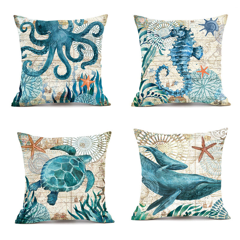 Turtle Seahorse Whale Octopus 3D printed Polyester Decorative Pillowcases Throw Pillow Cover Square Zipper Pillow cases style-3