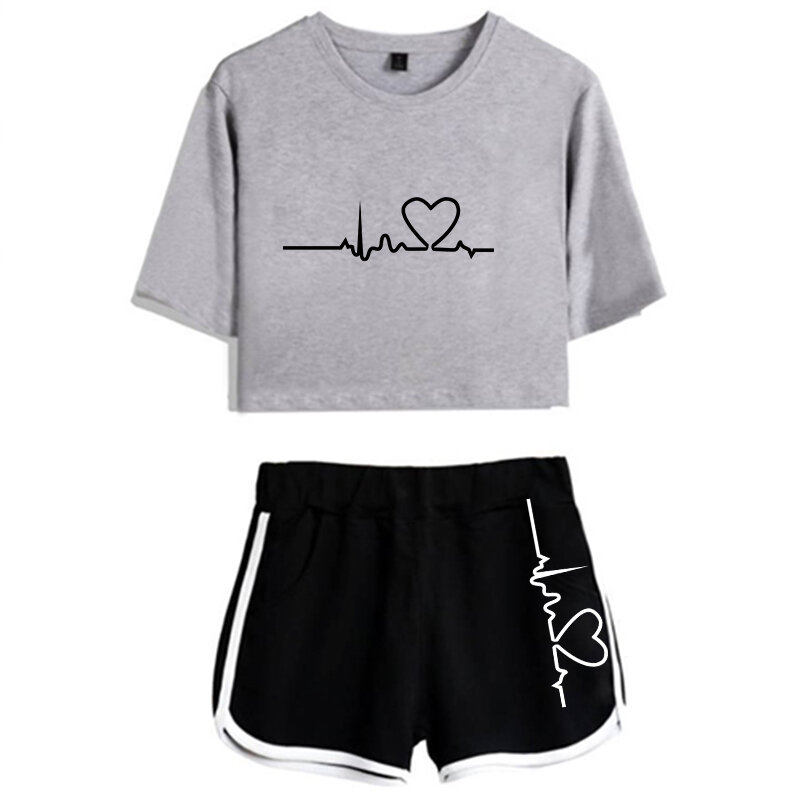 Chándal de 2 piezas para mujer, conjunto de camisetas y pantalones cortos con estampado informal, ropa deportiva para correr, verano, 2021