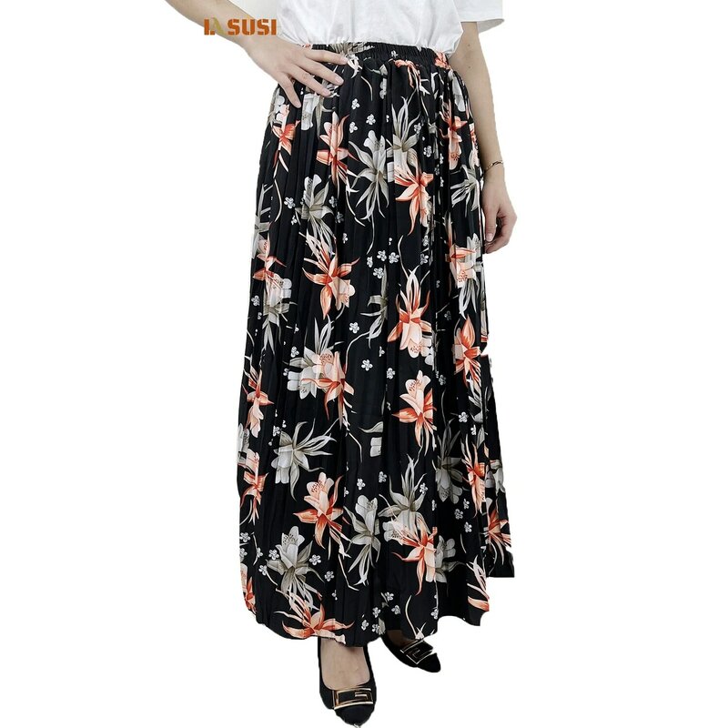 Faldas musulmanas de cintura alta para mujer, faldas largas plisadas florales de talla grande, vestido musulmán turco Boudou de Dubái, novedad