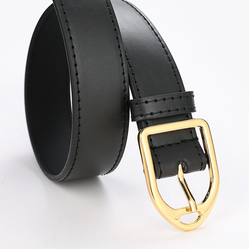 Cinturón de cuero negro para Mujer, cinturón con hebilla de Metal, Vintage, para vaqueros, camisas
