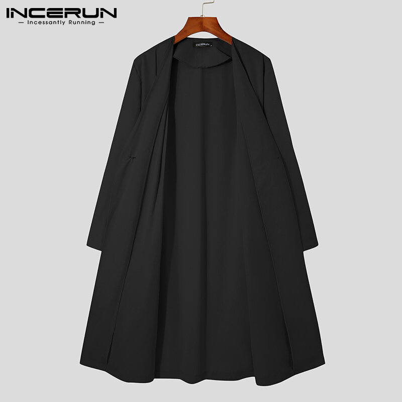 INCERUN Casual Style Men's Fashion All-match Simple Windbreak Overcoat Loose Solid Comeforable Long Sleeve Tops 2021 Coat S-5XL