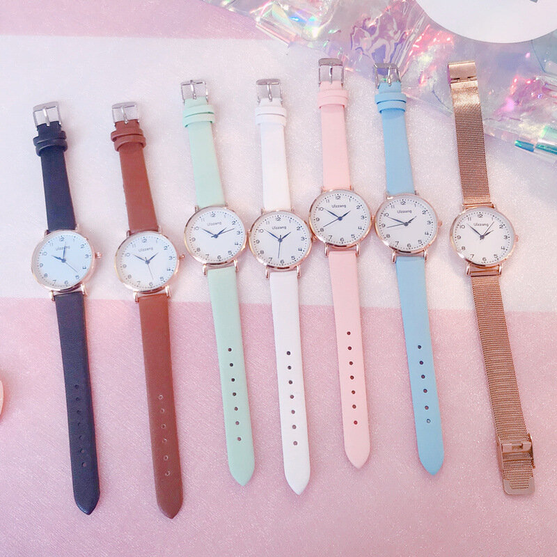Ouro rosa malha cinta moda feminina relógios minimalista ulzzang marca de luxo relógio de quartzo feminino ponteiro azul relógios de pulso