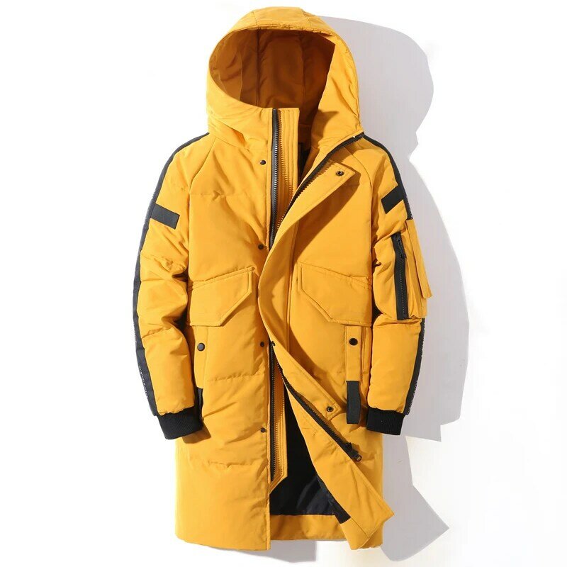 2021 Winter Men's Down Jacket Hooded Fashion Long Down Coat Men Windproof Waterproof Thick Warm Brand Mens Clothing Long Parka