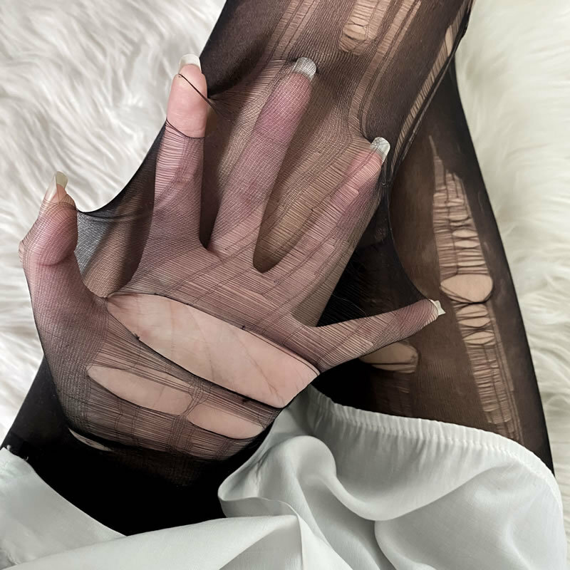 Pantimedias transpirables transparentes sexys, medias de encaje con agujeros, ultrafinas, rasgadas, de malla, elásticas, ajustadas para el cuerpo