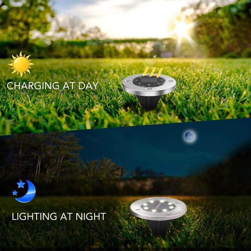 Paquete de luces solares de jardín, luces de tierra solares de 8/10/12led, luz impermeable de detección subterránea, luces de paisaje para camino de césped