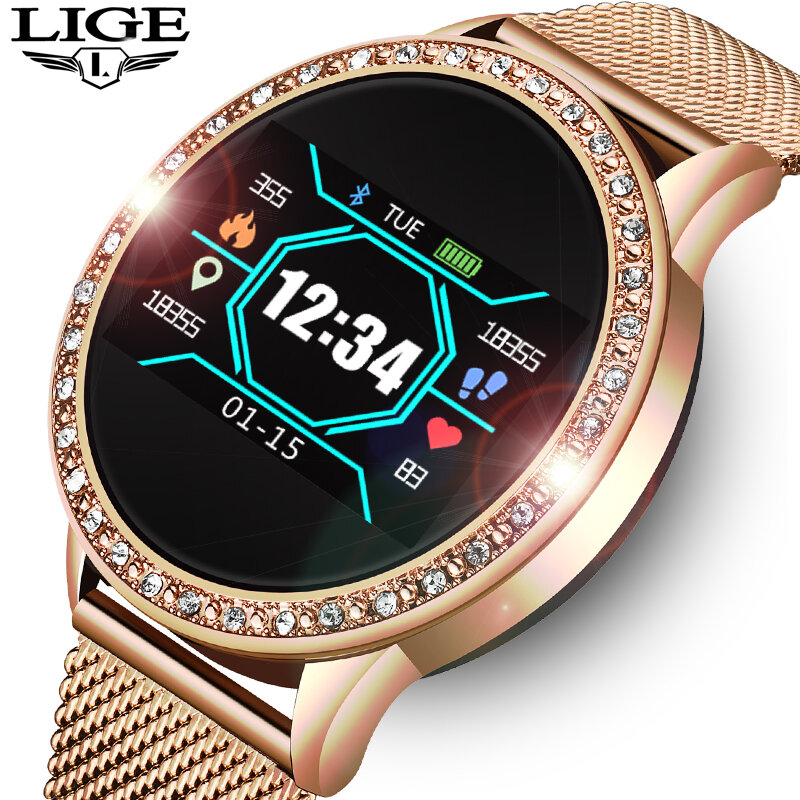 LIGE-Relógio com pulseira inteligente feminina senhoras, monitor de pressão arterial e batimentos cardíacos rastreador fitness desportivo com lembrete despertador