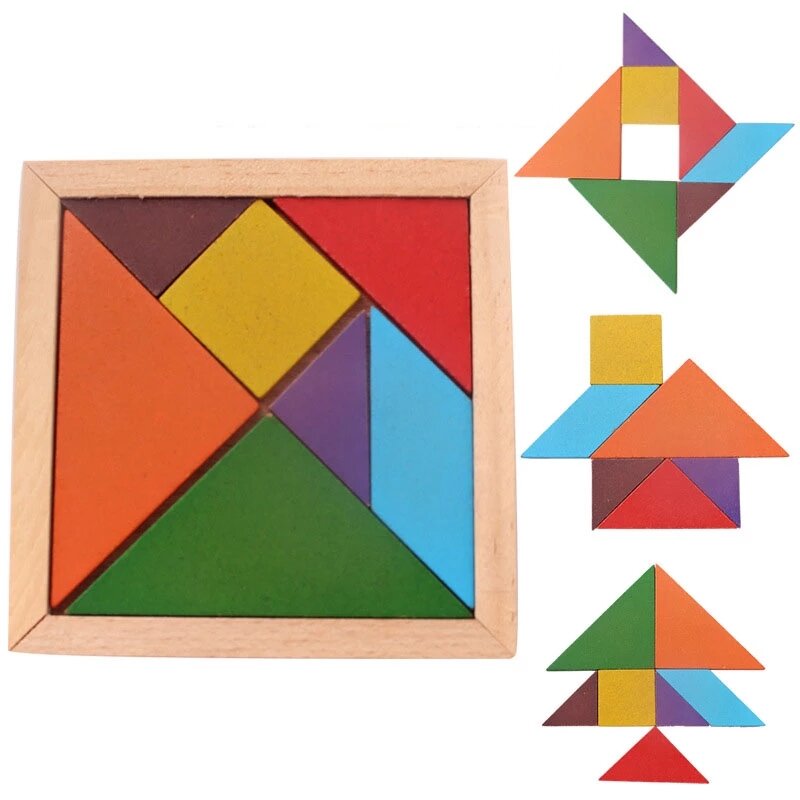 Rompecabezas Montessori de madera para niños, juguete educativo de 7 piezas con formas geométricas, tablero Tangram, juguete de aprendizaje