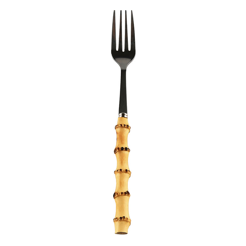 Restaurant household tableware dinnerware cutlery flatware stainless steel natural bamboo root wood handle dinner fork