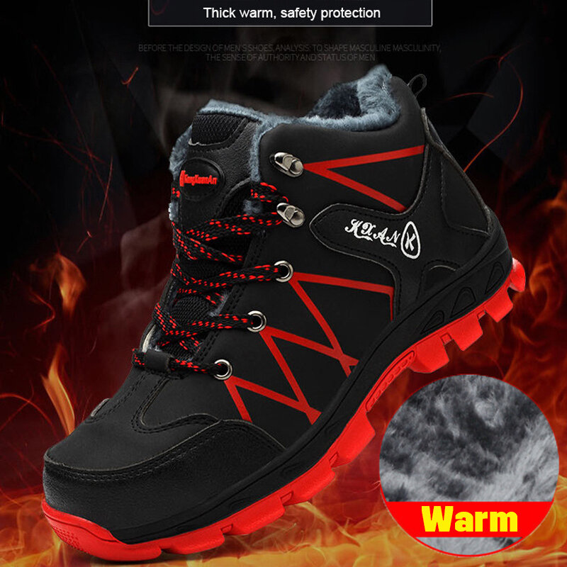 Зимняя Рабочая защитная обувь, водонепроницаемые мужские ботинки, уличные теплые водонепроницаемые Нескользящие искусственные толстые плюшевые ботинки
