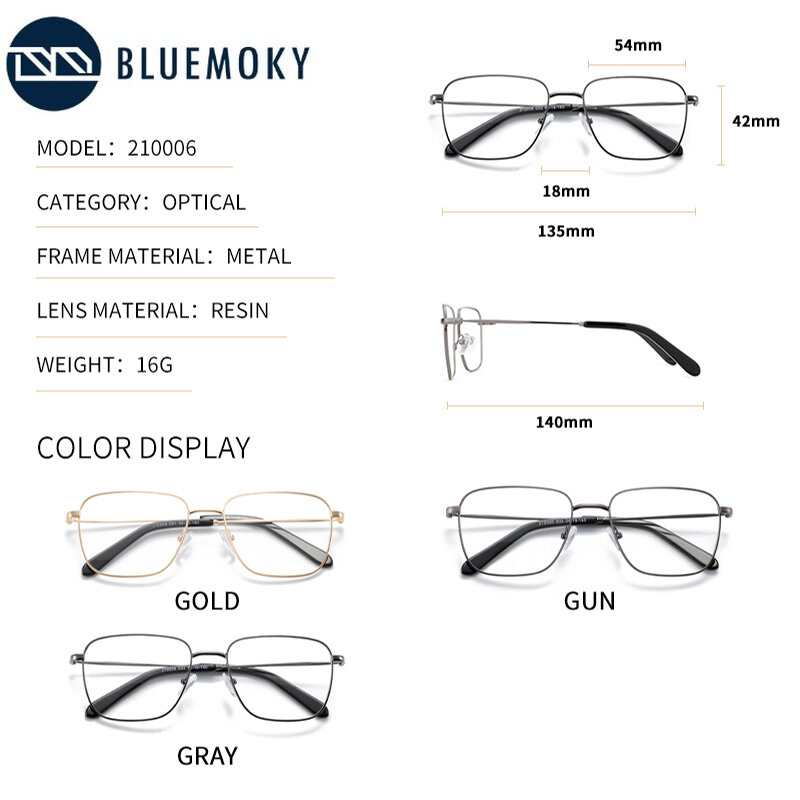 Bluemoky正方形処方プログレッシブメガネ男性近視遠視光学眼鏡抗青色光フォトクロミック眼鏡