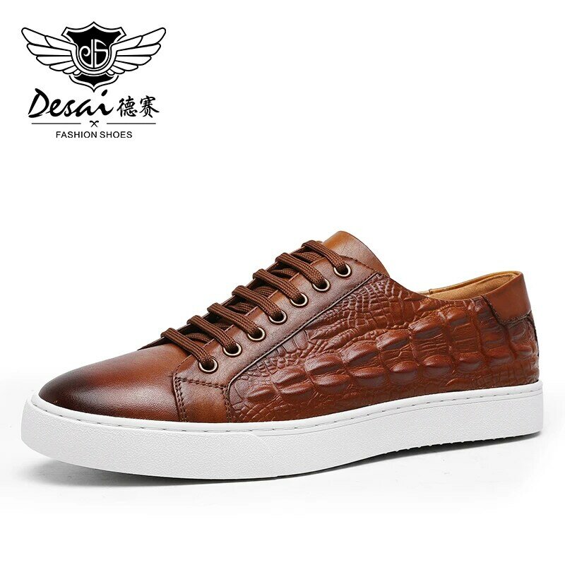 DESAI – chaussures en cuir véritable pour homme, à lacets, respirantes, décontractées, avec motif Crocodile, nouvelle collection hiver 2021