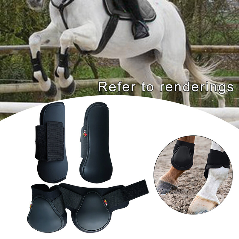 2Pairs Horse Tendon Boots Equestrian Equipment Front Hind Leg Tendon Fetlock Boots Set PU Leather Horse Protective Gear